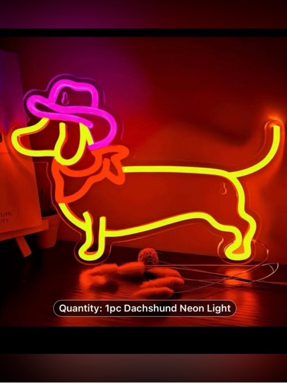 Neon Dachshund Dog Light - Pink & Yellow Decorative Pet Sign